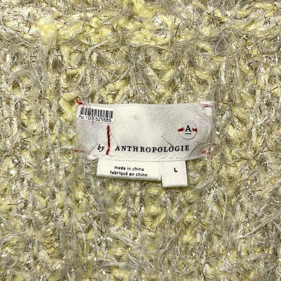 Anthropologie Womens Larkin Shimmer Metallic Fuzzy Eyelash Cardigan Yellow Large - Picture 5 of 8